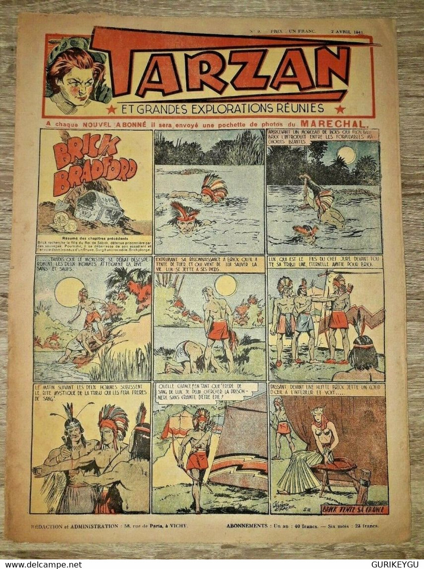 TARZAN N° 9 Zone Libre 02/04/1941 Brick Bradford Le Fantome D'Acier RARISSIME - Tarzan