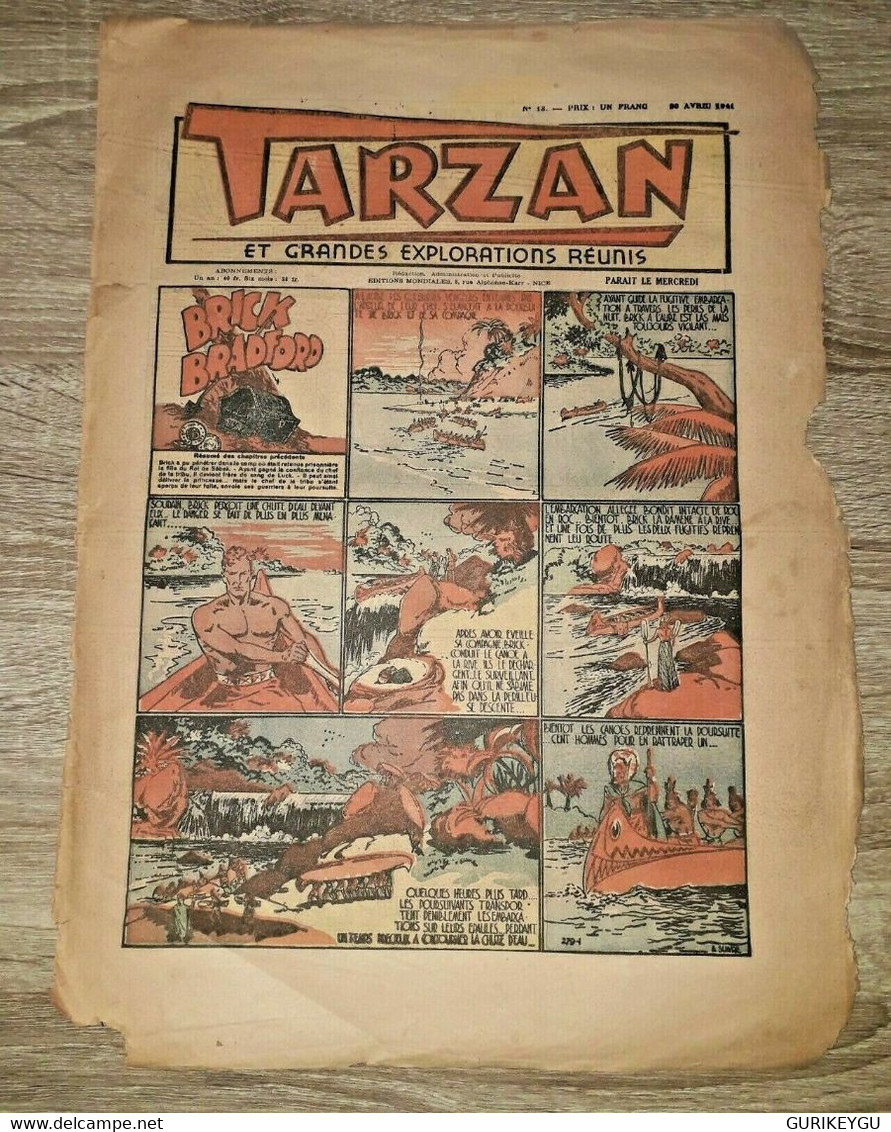 TARZAN 13 Zone Libre 30/4/1941 Brick Bradford Le Fantome D'Acier RARISSIME Nice - Tarzan