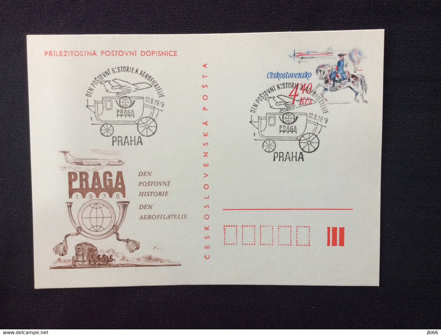 CDV 183 Oblitéré 1978 Exposition Philatélique Praga 78 Histoire De Aérophilatélie  Avion - Postcards