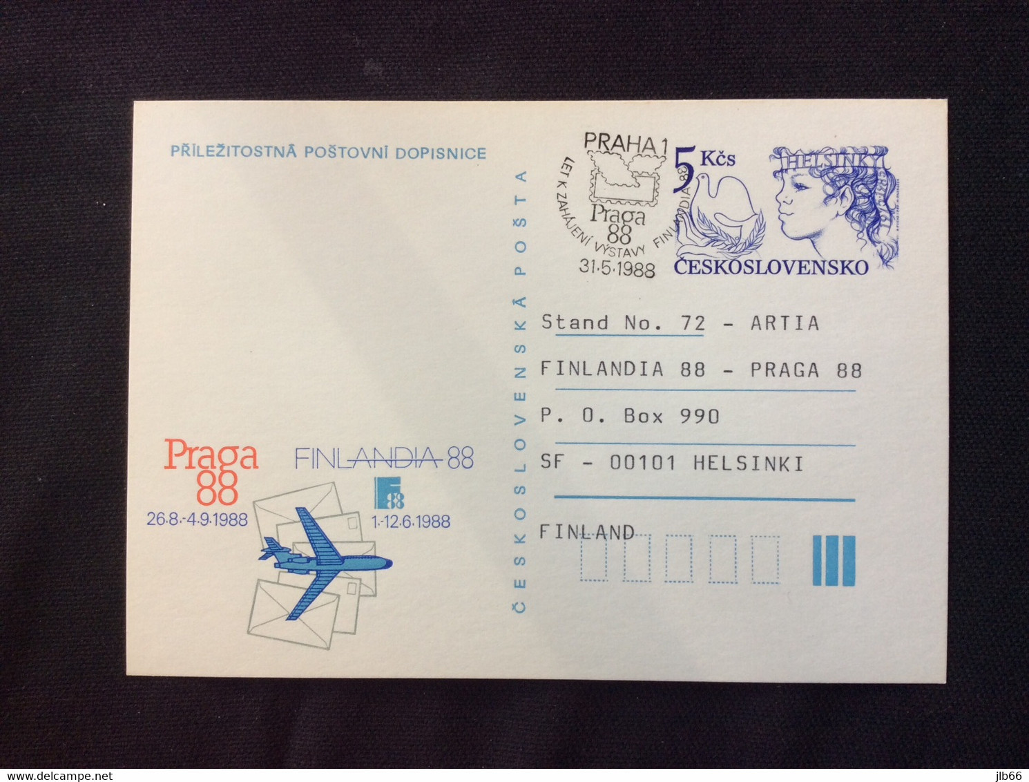 CDV 211 B 1988 Adressé à Helsinki Colombe Enfant  Exposition Philatélique Internationale Finlandia 88 Et Prague Praga 88 - Cartes Postales