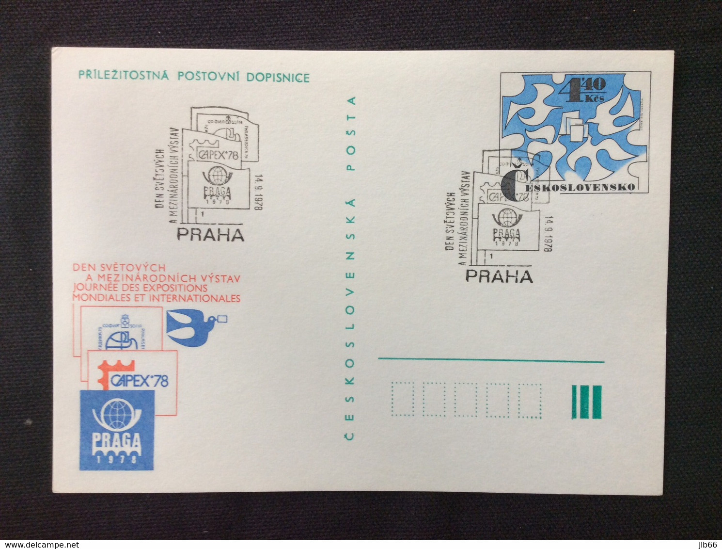 CDV 184 Oblitéré 1978 Journée Des Expositions Philatéliques Praga 78 Capex - Postkaarten