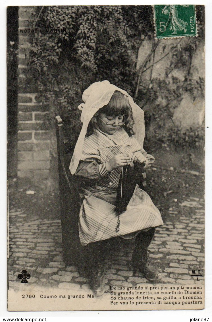 CPA   1911   COMME MA GRAND MERE  -   PETITE FILLE QUI TRICOTE  -   COUMO MA GRANDO MAI - Personnages