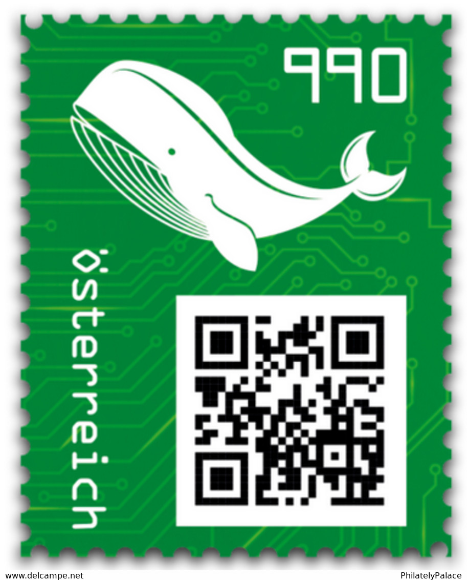 2021 Crypto Stamp Crypto Schwarz 3.0 - QR Code - Crypto 5 Digit ** Green Whale MNH  (**) RARE - Ungebraucht