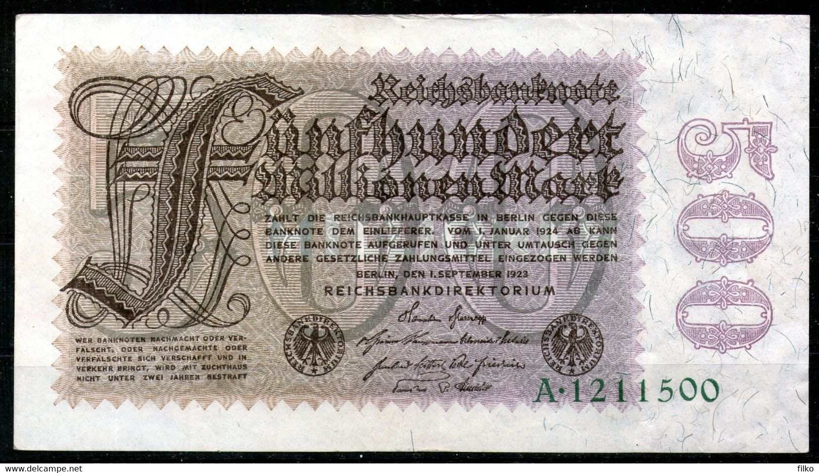 Germany,500 Milionen Mark 1923,P-110d,as Scan - Zonder Classificatie