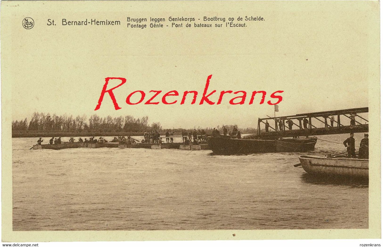 Hemixem Hemiksem Bruggen Leggen Geniekorps  Bootbrug Op De Schelde  Pontage Genie Army Armee Belge Military Ponton - Hemiksem