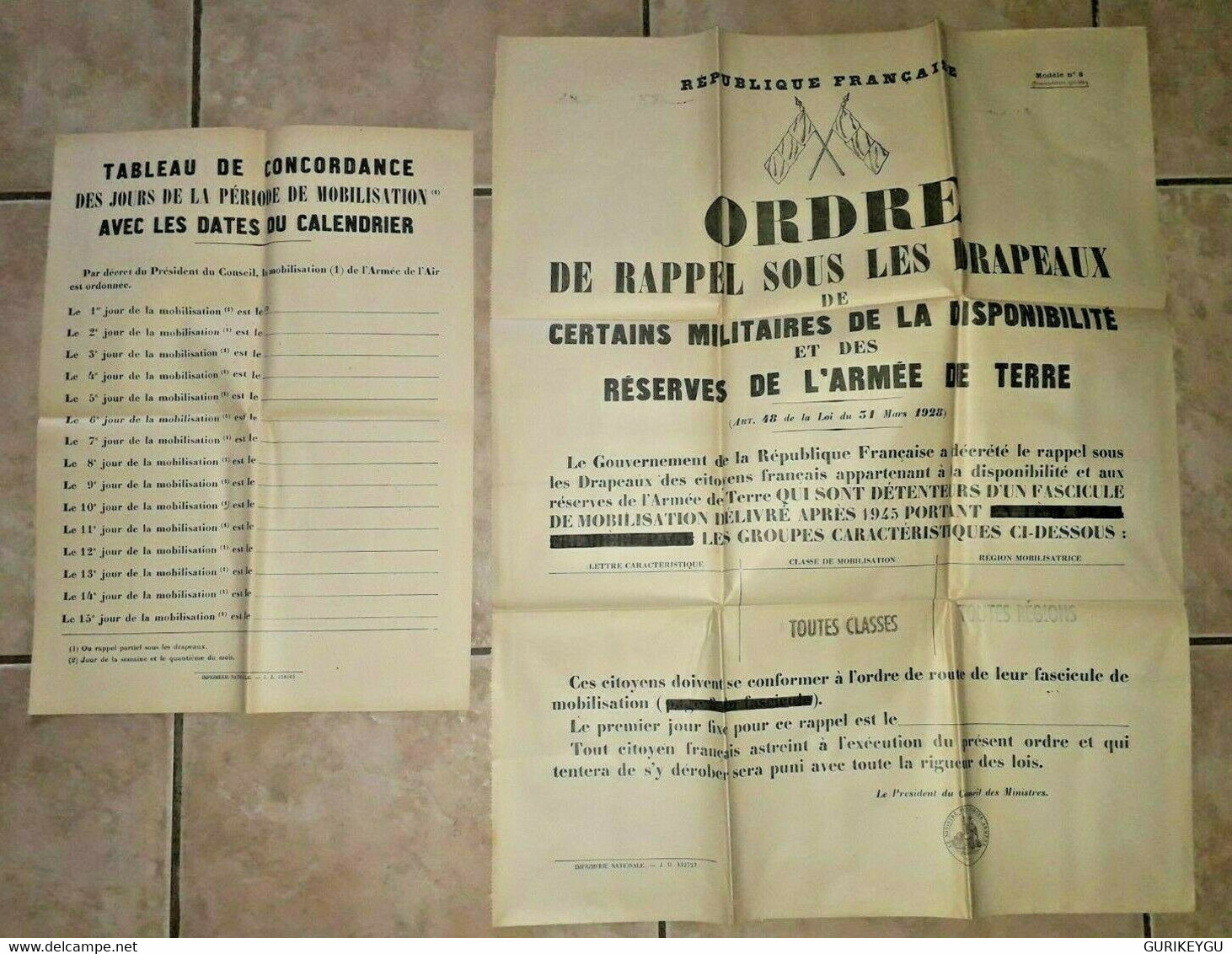 Affiche REPUBLIQUE FRANCAISE Ordre De Rappel SOUS LES DRAPEAUX 1945 Armée Terre - Sylvain Et Sylvette