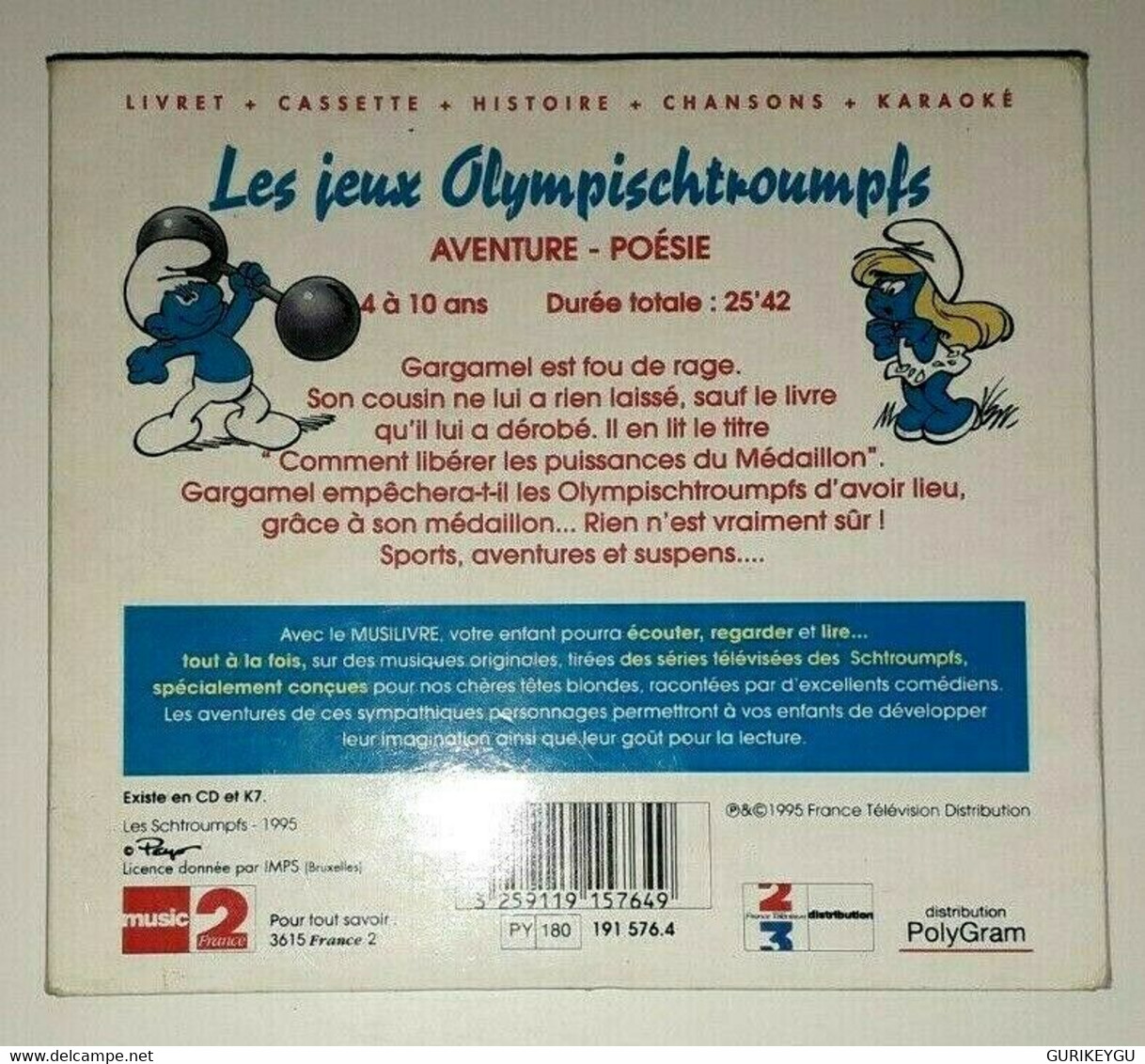 HYPER RARE  Jeux Schtroumpfs Livret Cassette Audio Olympischtroumpfs K7 Chanson PEYO 1995 EO - Schtroumpfs, Les