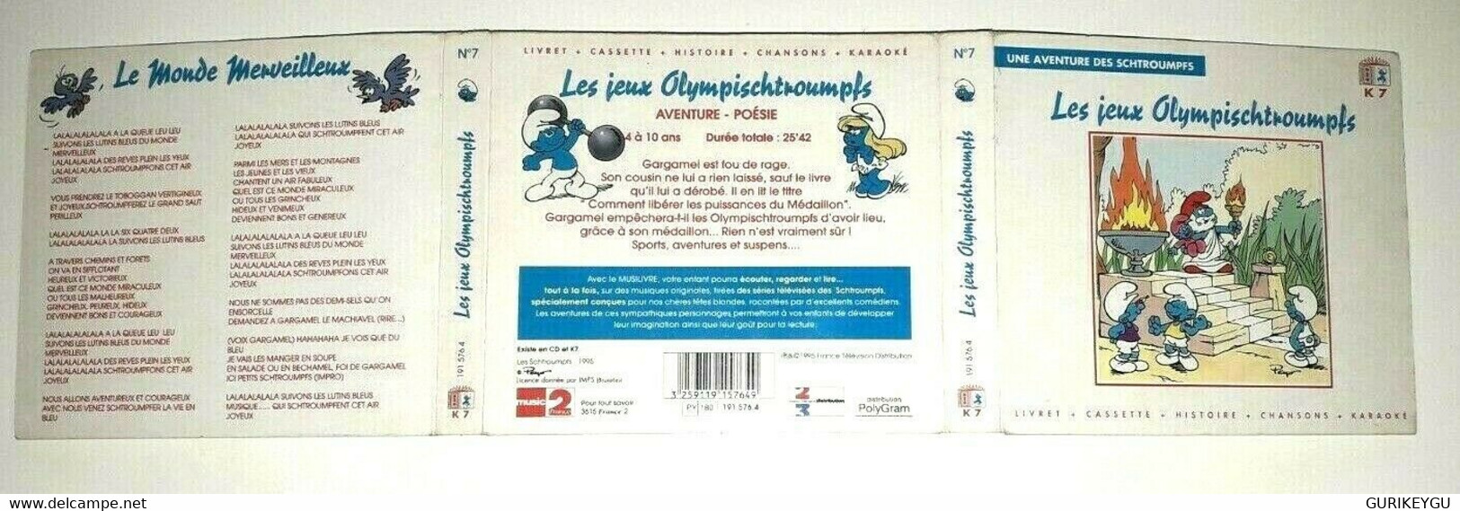 HYPER RARE  jeux schtroumpfs livret cassette audio olympischtroumpfs K7 chanson PEYO 1995 EO