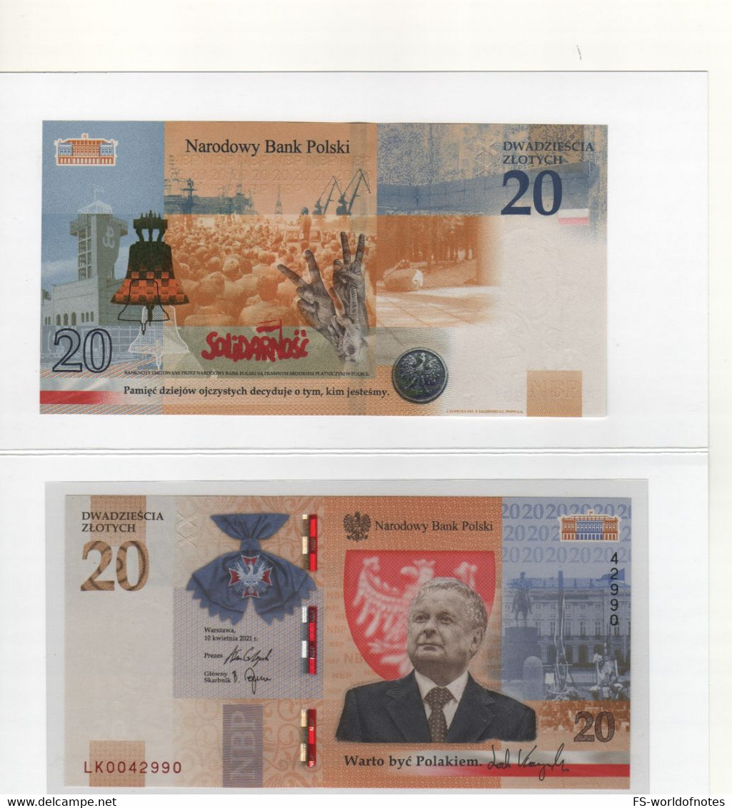 POLAND  New Commemorative 20 Zlotych  ( 2021 + Folder  Lech Kaczyński, Solidarność Union, Warsaw Rising, Forest  )   UNC - Poland