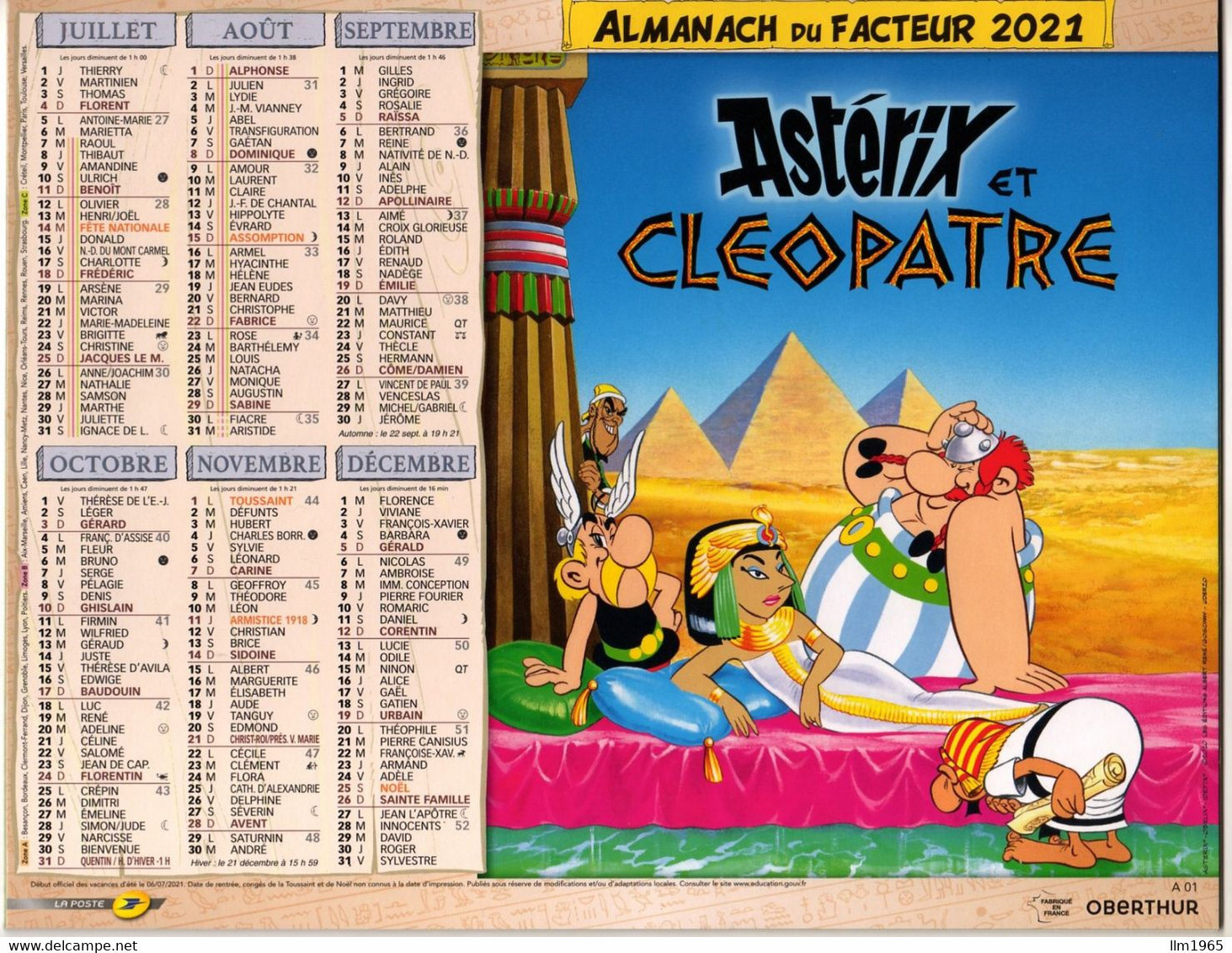 Calendrier Almanach Oberthur La Poste PTT 2021 Astérix Et Cléopatre. Astérix Et Le Chaudron - Grand Format : 2001-...