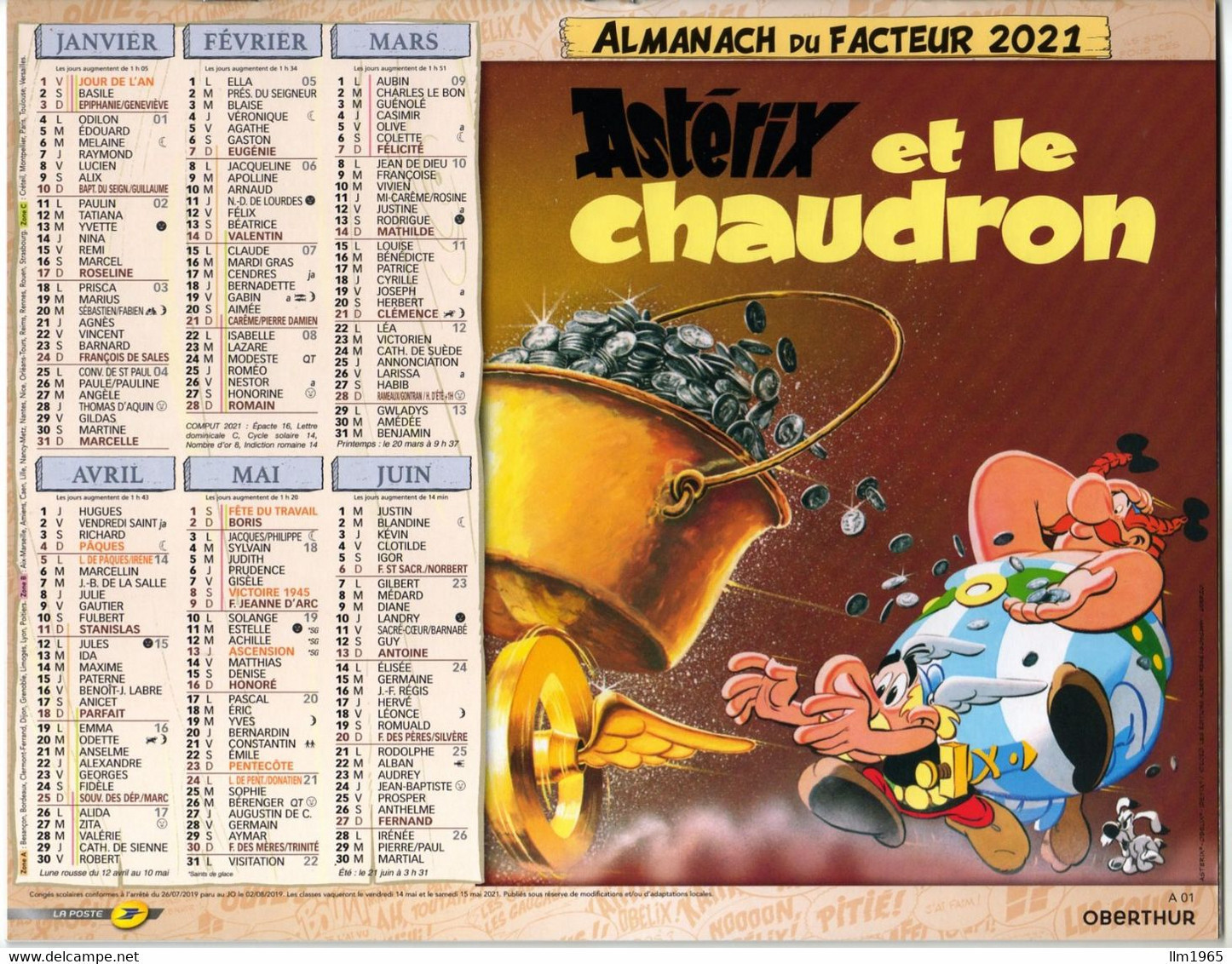 Calendrier Almanach Oberthur La Poste PTT 2021 Astérix Et Cléopatre. Astérix Et Le Chaudron - Grand Format : 2001-...