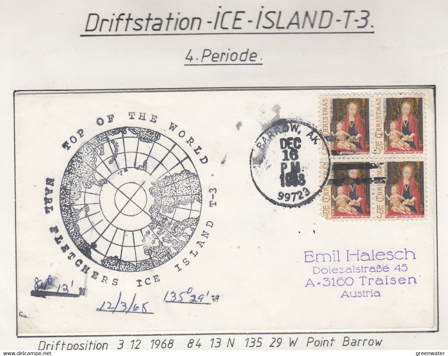 USA Driftstation ICE-ISLAND T-3 Cover Ca Fletcher's Ice Island T-3 Periode 4 Ca  DEC 16 1968 (DR128) - Forschungsstationen & Arctic Driftstationen