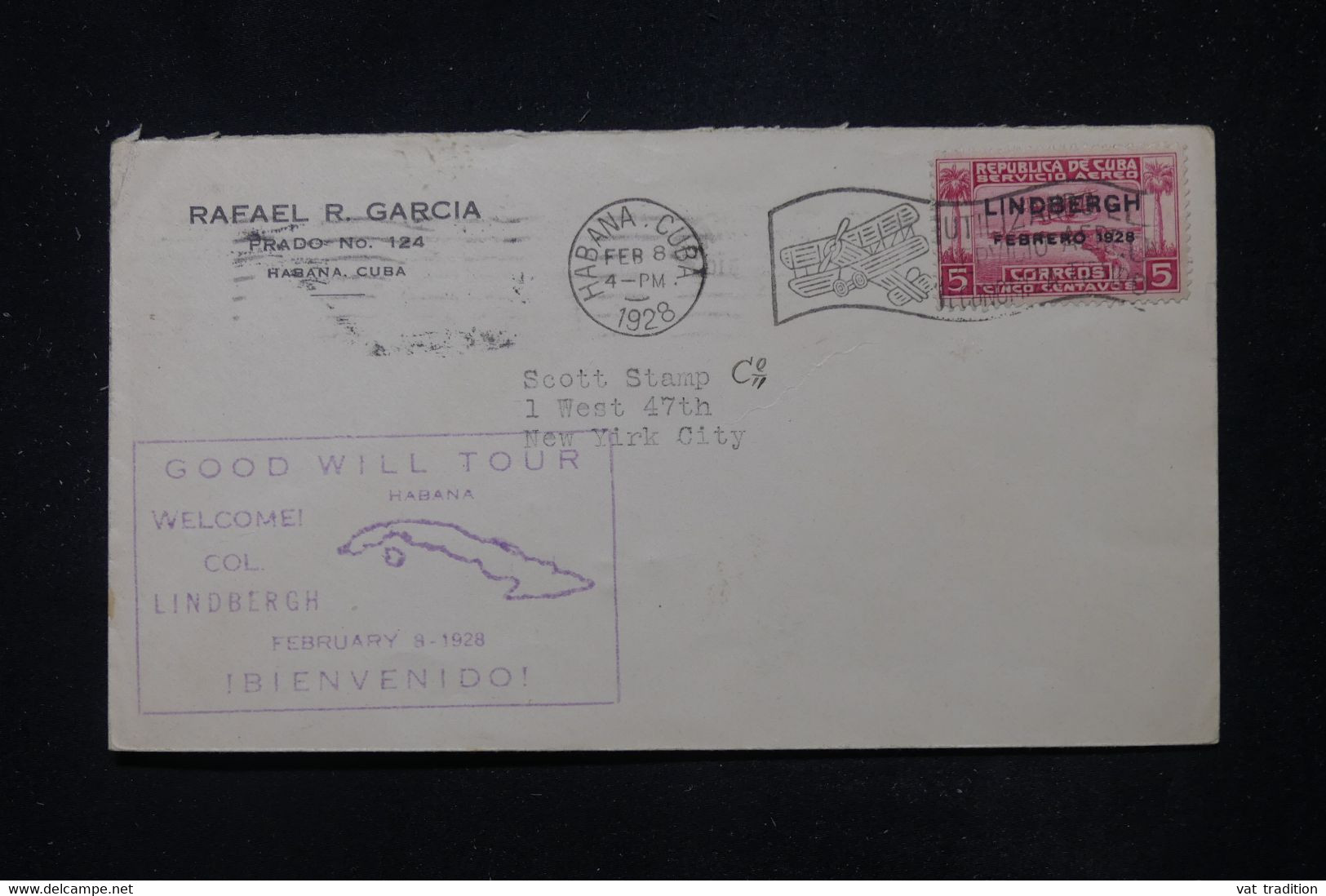 CUBA - Enveloppe De Habana Pour New York En 1928 Avec Cachet Commémoratif D'Aviation ( Lindbergh ) - L 111254 - Storia Postale