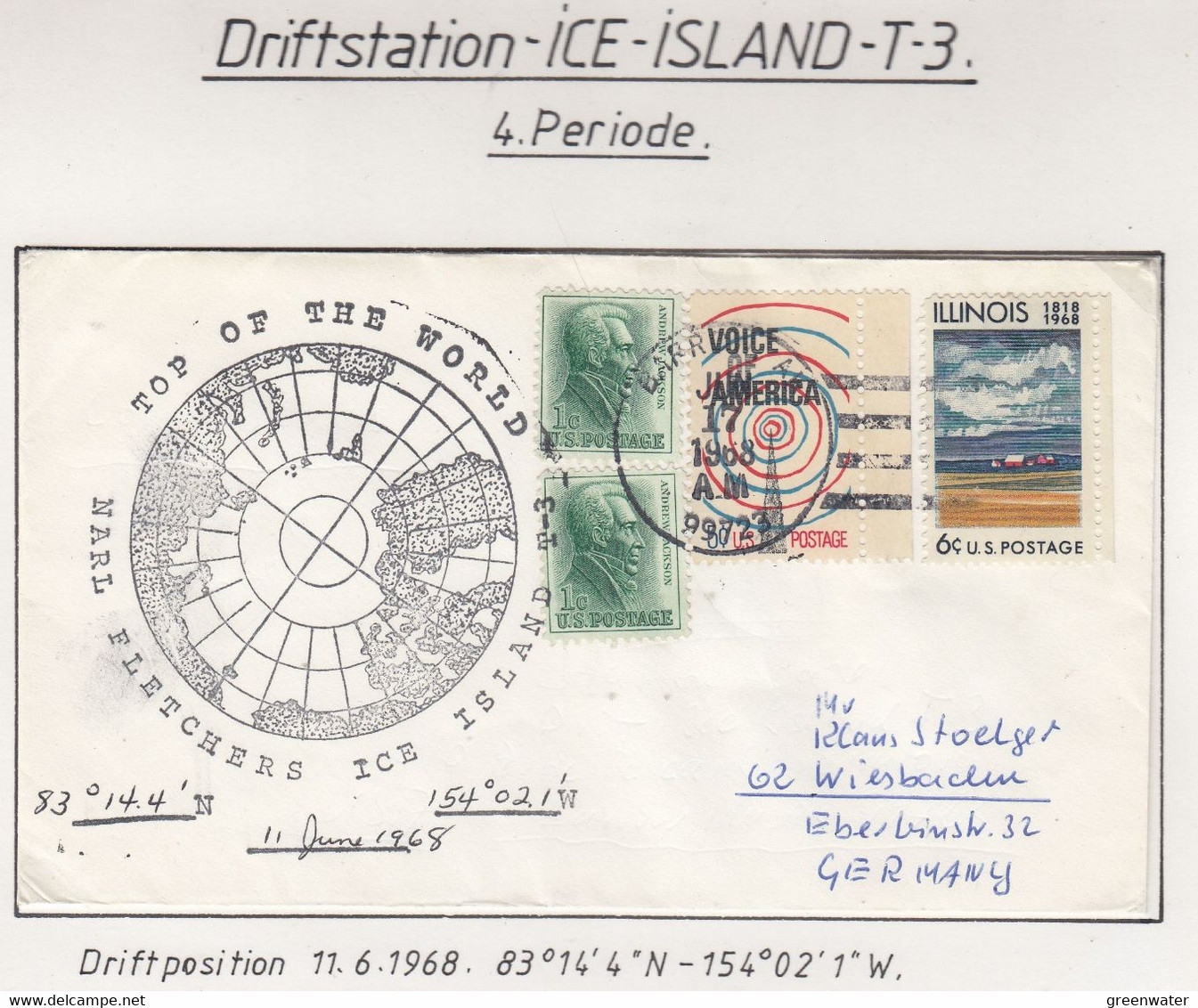 USA Driftstation ICE-ISLAND T-3 Cover Ca Fletcher's Ice Island T-3 Periode 4 Ca  JUN 17 1968  (DR129) - Stations Scientifiques & Stations Dérivantes Arctiques