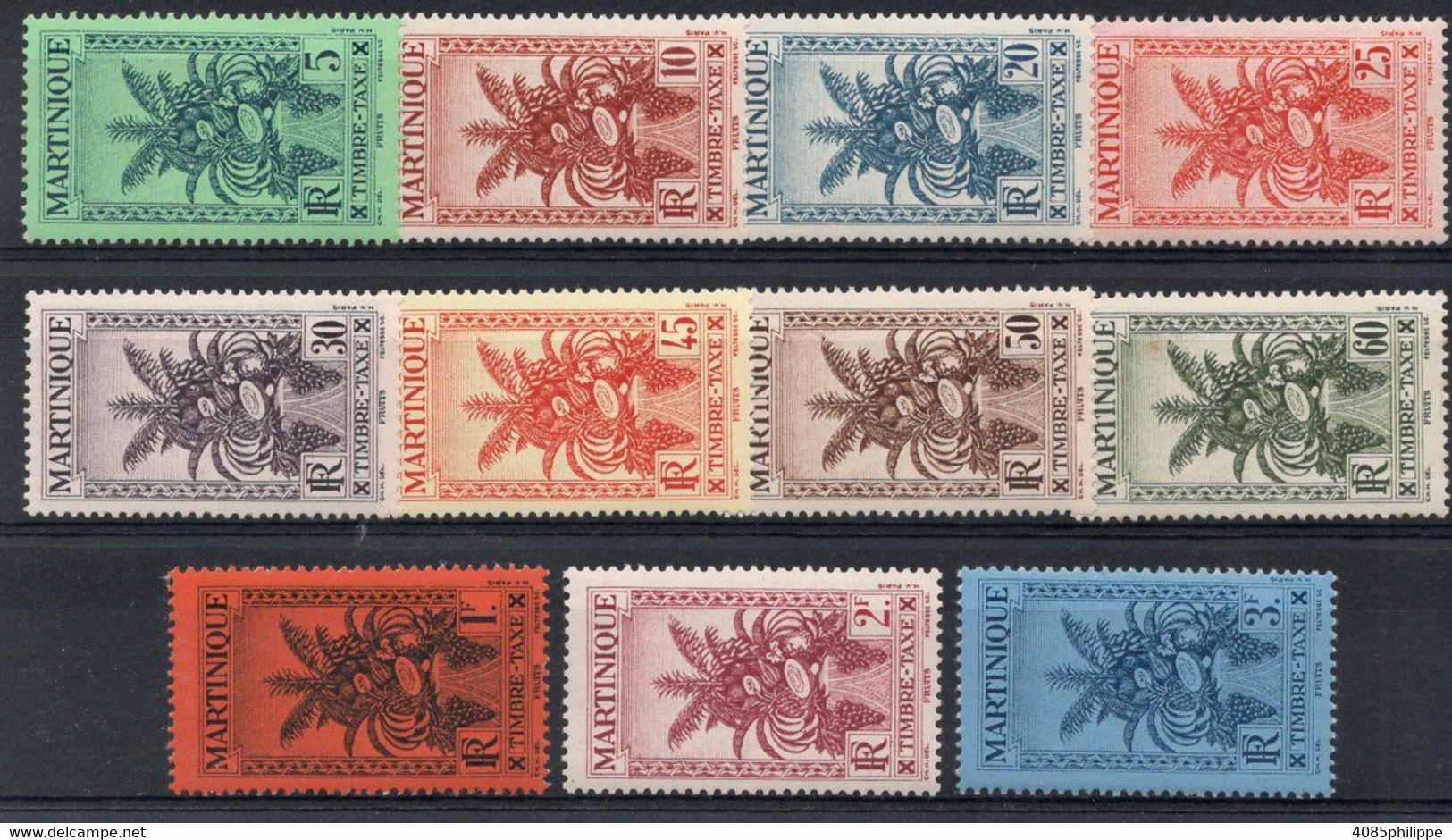 Martinique Timbres Taxe N°12 à 22* Neufs Charnières TB Cote : 23,50 € - Impuestos