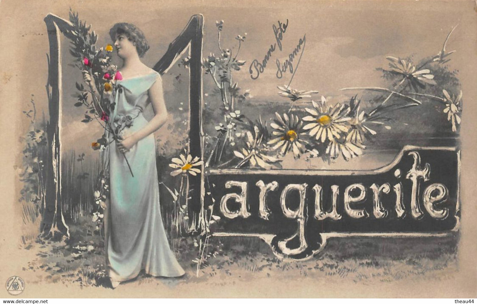 ¤¤   -   Carte Fantaisie  -  Prénom " MARGUERITE "    -  Femme  -  Alphabet Le Lettre " M "     -  ¤¤ - Prénoms