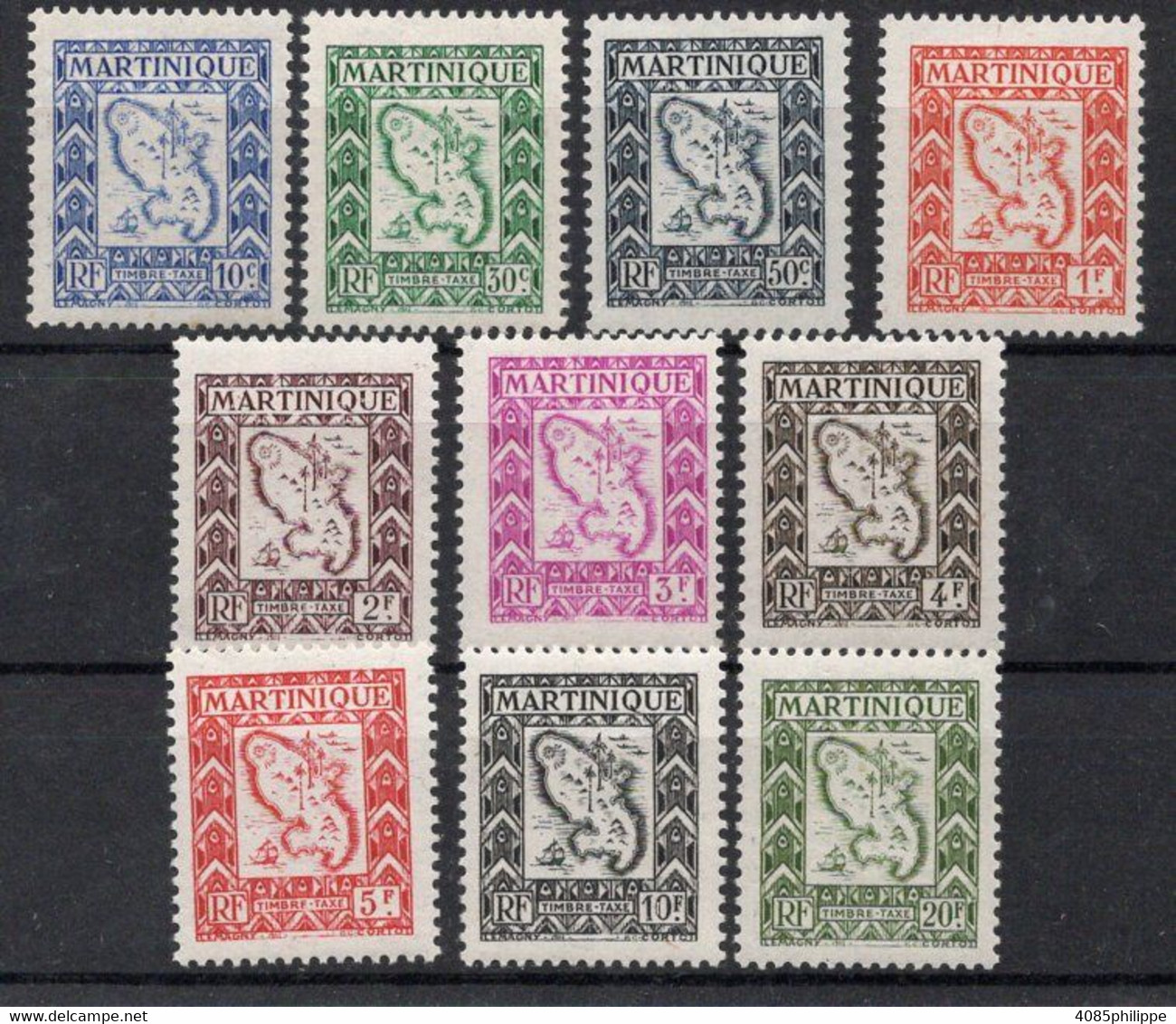 Martinique Timbres Taxe N°27 à 36* Neufs Charnières TB Cote : 11,50 € - Strafport