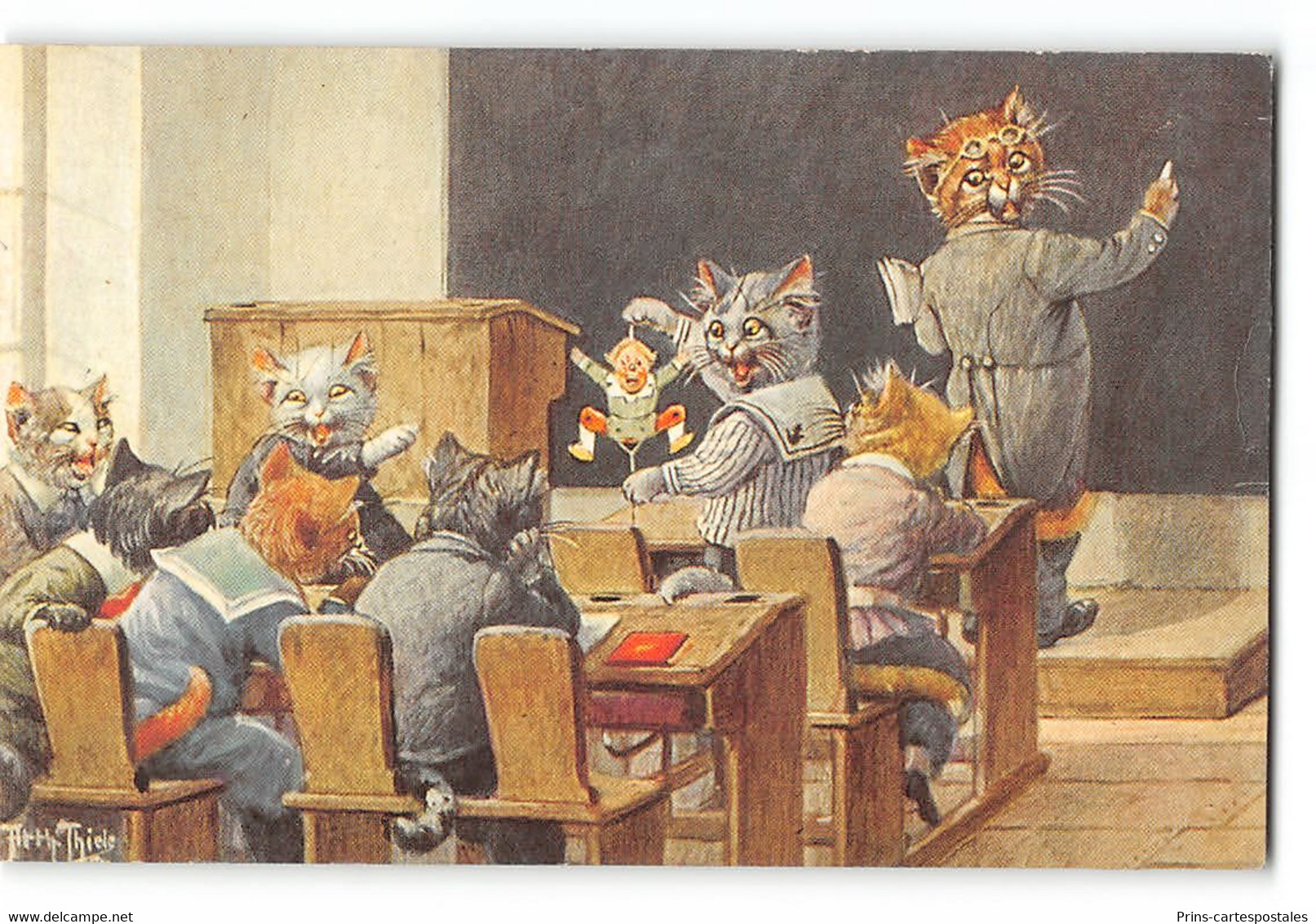 Serie De 12 Cpa Arthur Thiele - Chat Ecole - Edit Puppen & Spielzeugmuseum Tauber - Thiele, Arthur