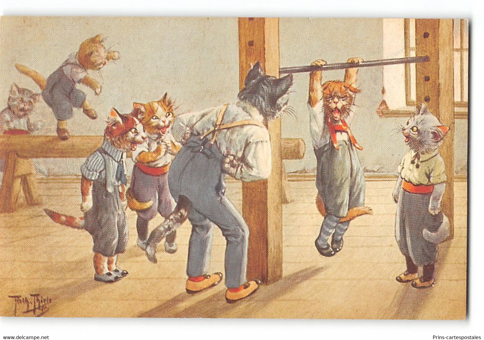 Serie De 12 Cpa Arthur Thiele - Chat Ecole - Edit Puppen & Spielzeugmuseum Tauber - Thiele, Arthur