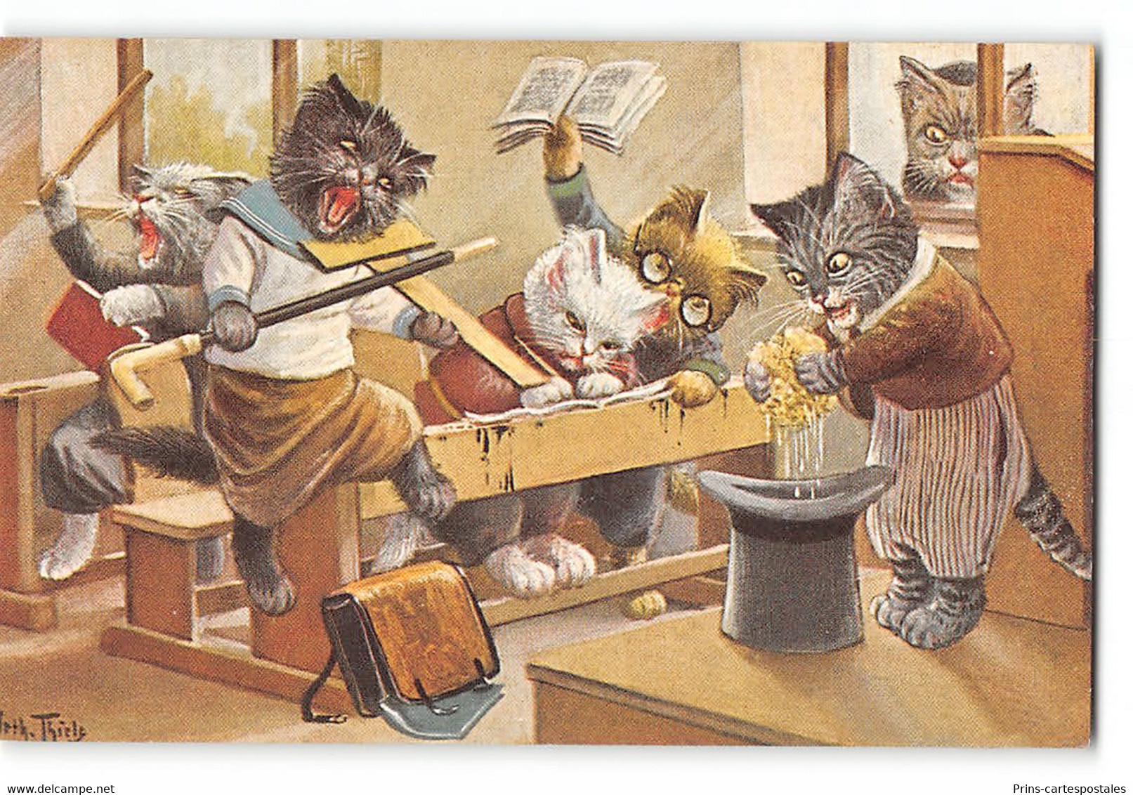 Serie De 12 Cpa Arthur Thiele - Chat Ecole - Edit Puppen & Spielzeugmuseum Tauber - Thiele, Arthur