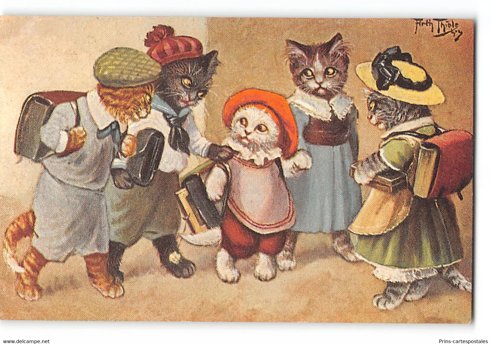 Serie De 12 Cpa Arthur Thiele - Chat Ecole - Edit Puppen & Spielzeugmuseum Tauber - Thiele, Arthur