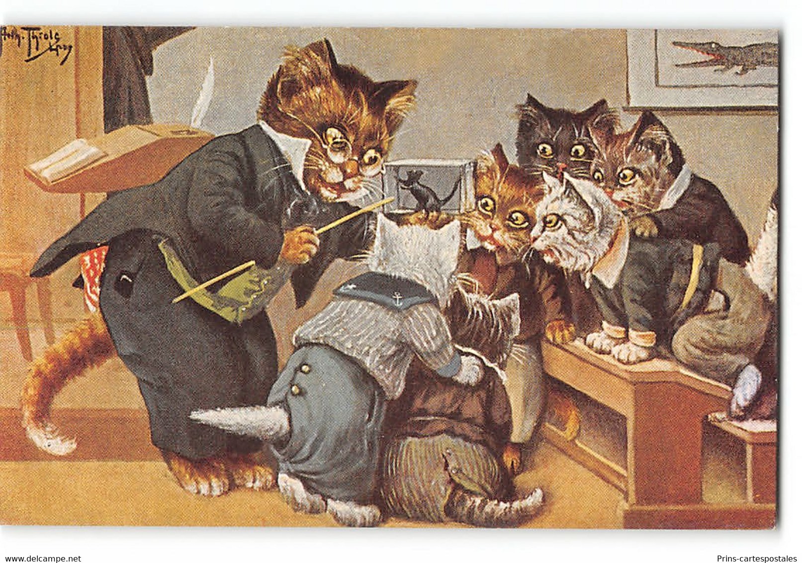 Serie de 12 cpa Arthur Thiele - Chat Ecole - Edit Puppen & Spielzeugmuseum Tauber