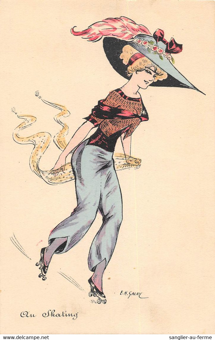 CPA ILLUSTRATEUR ART NOUVEAU SIGNE E.H.GALRY AU SKATING - Autres & Non Classés