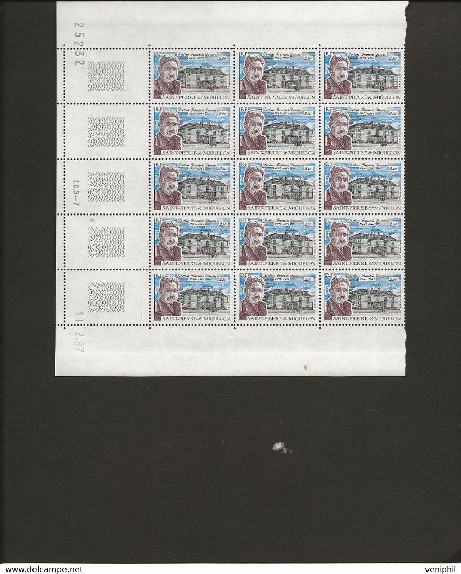 ST PIERRE ET MIQUELON - TIMBRE N° 476 NEUF SANS CHARNIERE EN BLOC DE 15 COIN DATE - ANNEE 1987 - COTE : 21 € - Unused Stamps