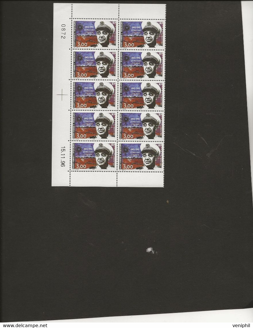 ST PIERRE ET MIQUELON - TIMBRE N° 641 NEUF SANS CHARNIERE EN BLOC DE 10 COIN DATE - ANNEE 1997 - COTE : 17   €1 € - Unused Stamps