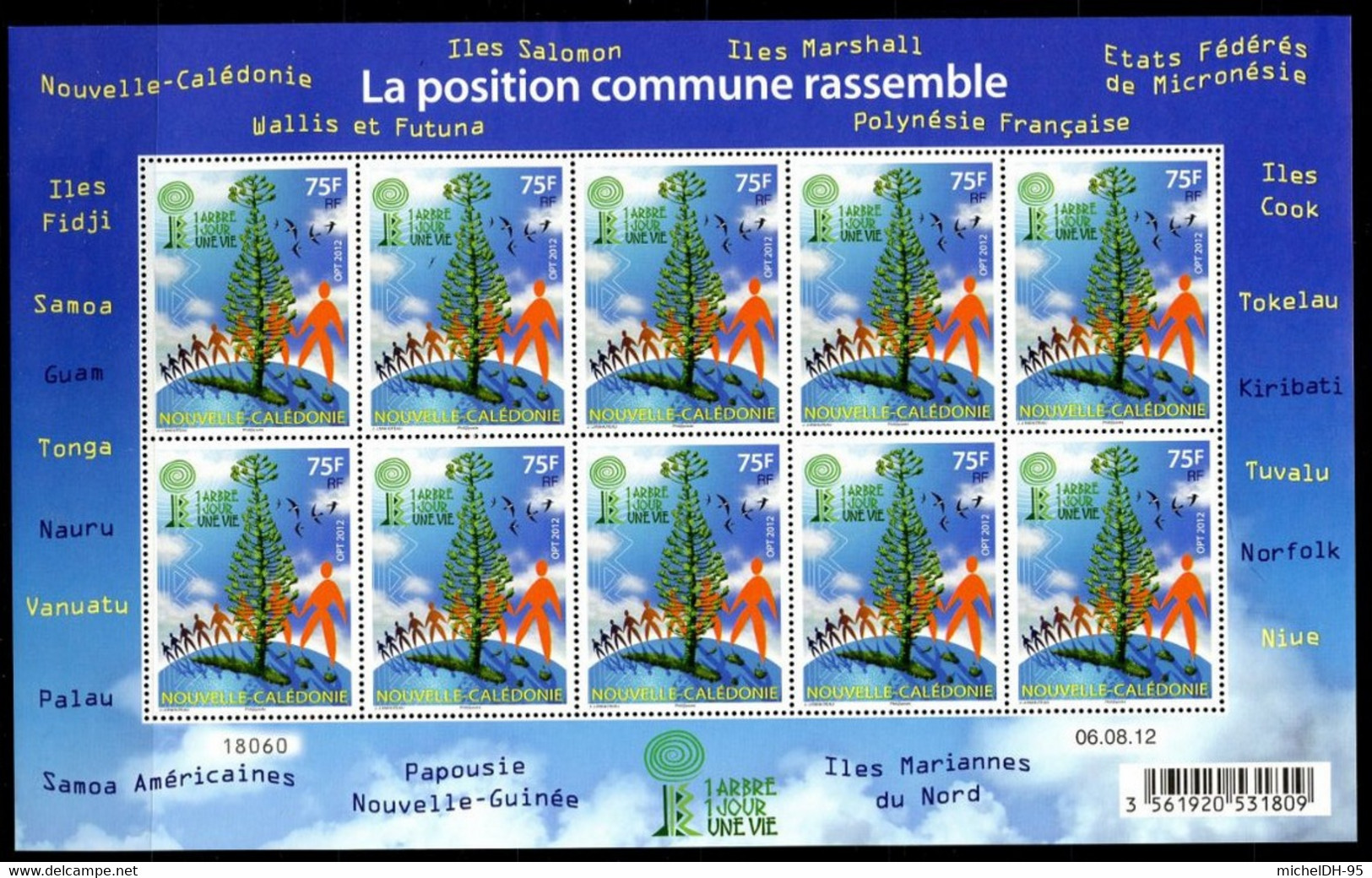 Nouvelle Calédonie - 2012 - Feuille Décorée 1 Jour - 1 Arbre - Une Vie - 10 Fois 1 Timbre - No 1165  - Cote 20,00 € - Blocchi & Foglietti