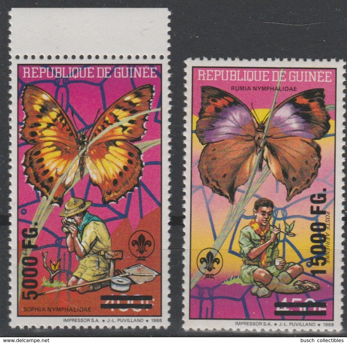 Guinée Guinea 2008 Mi. 6302/3 Surchargé Overprint Scouts Scoutisme Pfadfinder Papillon Buttlerfly Schmetterling Baden - Ungebraucht