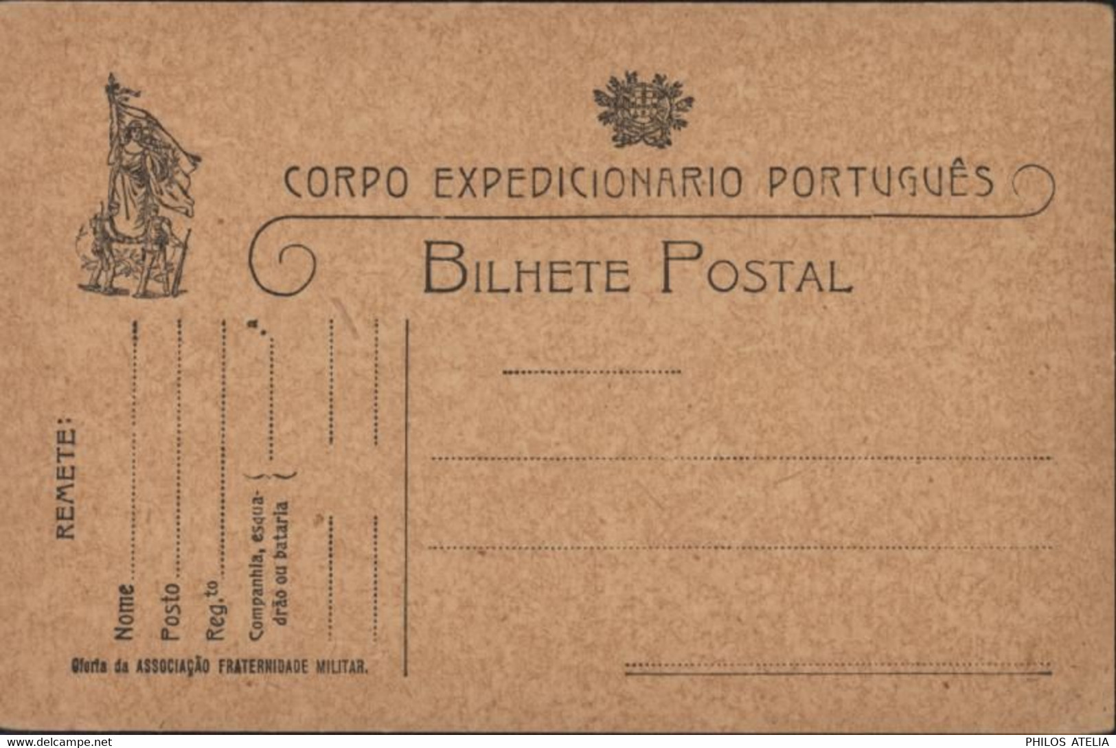 Portugal Guerre 14 CP Franchise Corpo Expedicionario Português Bilhete Postal Ofera Da Associaçao Fraternidade Militar - Unused Stamps