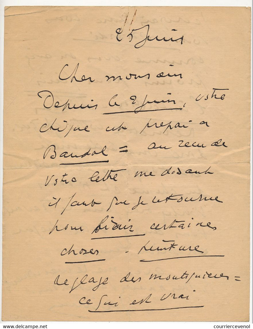 2 Lettres Autographes De RAIMU, 1 Avec En-tête "Ker-Mocotte" Bandol (Var), Adressées à M. Van Der Mey, Entrepreneur - Other & Unclassified