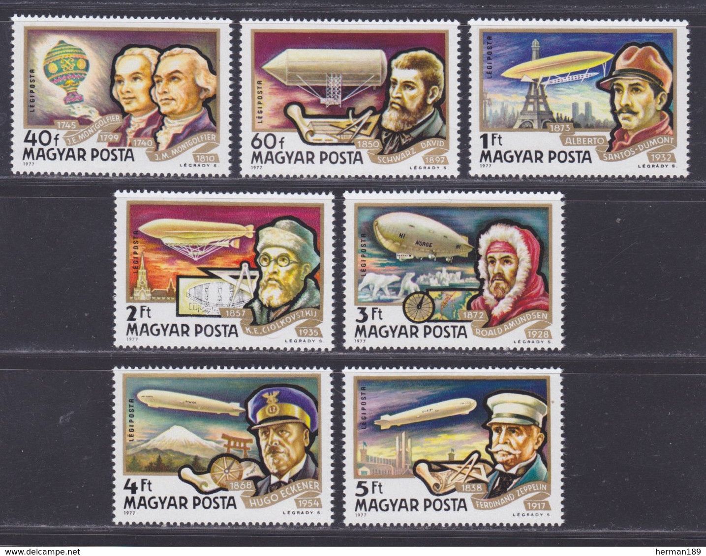 HONGRIE AERIENS N°  400 à 406 ** MNH Neufs Sans Charnière, TB (d0239) Histoire Du Dirigeable - 1977 - Unused Stamps
