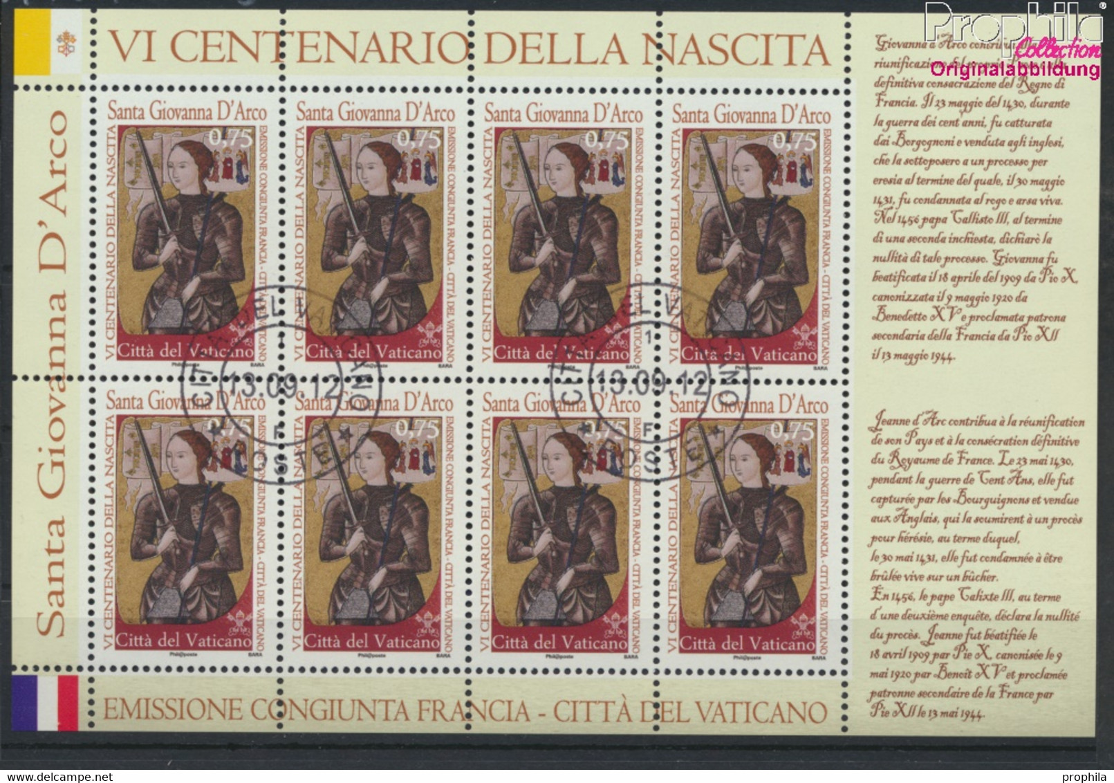 Vatikanstadt 1737Klb Kleinbogen (kompl.Ausg.) Gestempelt 2012 Geburtstag Hl. Jeanne D Arc (9670976 - Used Stamps