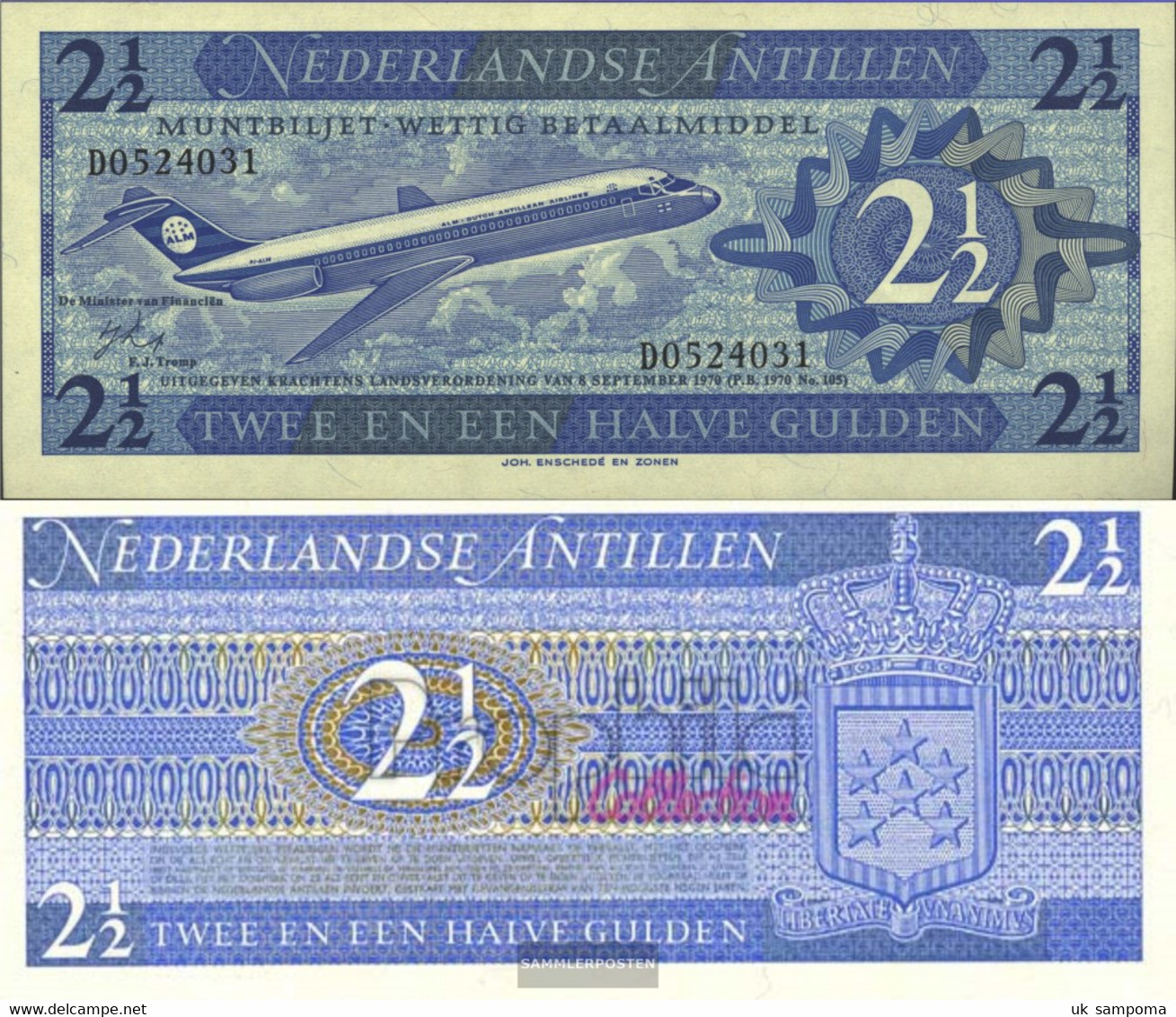 Dutch Antilles Pick-number: 21a Uncirculated 1970 2 1/2 Gulden Aircraft - Antillas Neerlandesas (...-1986)