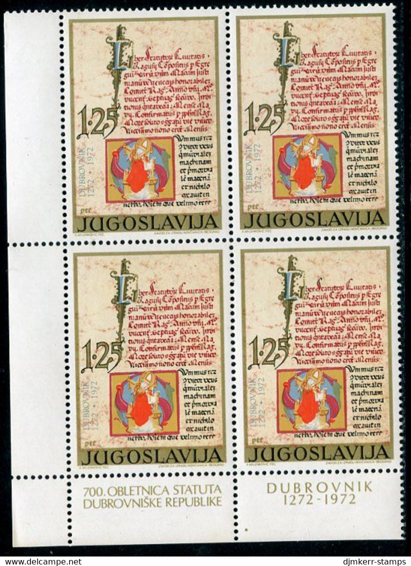 YUGOSLAVIA 1972 Ragusa Charter Block Of 4  MNH / **. Michel  1449 - Unused Stamps