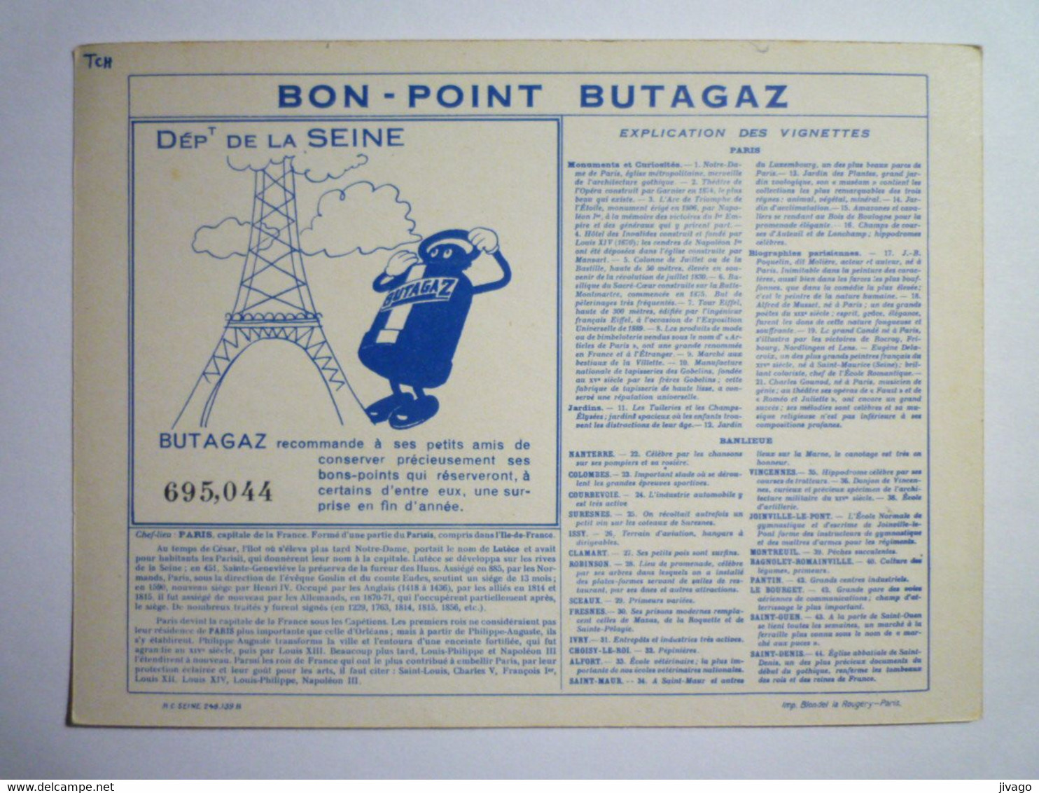 2021 - 4148  BON-POINT  " BUTAGAZ "  : DEPARTEMENT DE LA SEINE  N°4   XXX - Non Classés