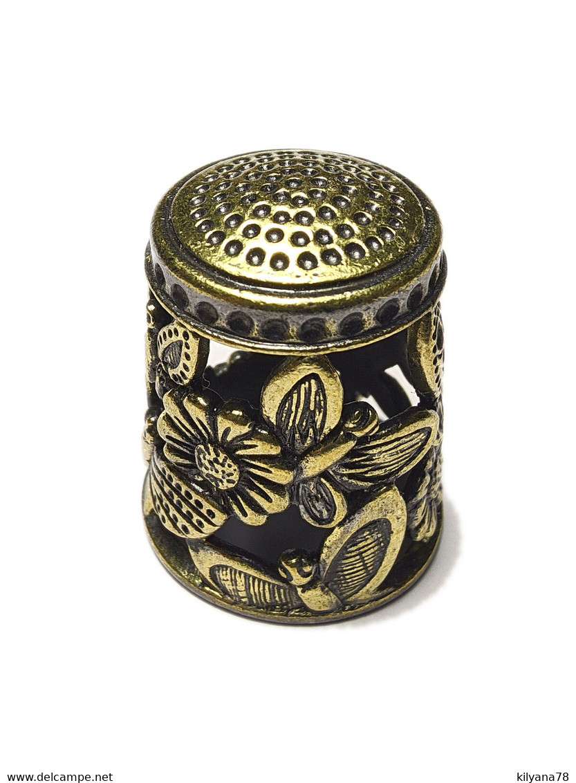 Thimble BUTTERFLY FLOWERS Openwork Tracery 2 Tone Solid Brass Russian Collection