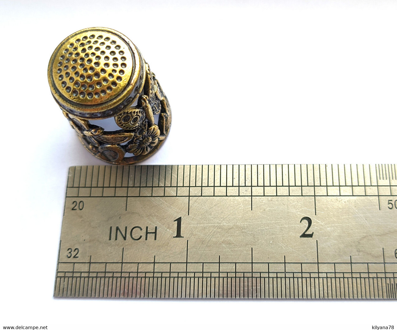 Thimble BUTTERFLY FLOWERS Openwork Tracery 2 Tone Solid Brass Russian Collection