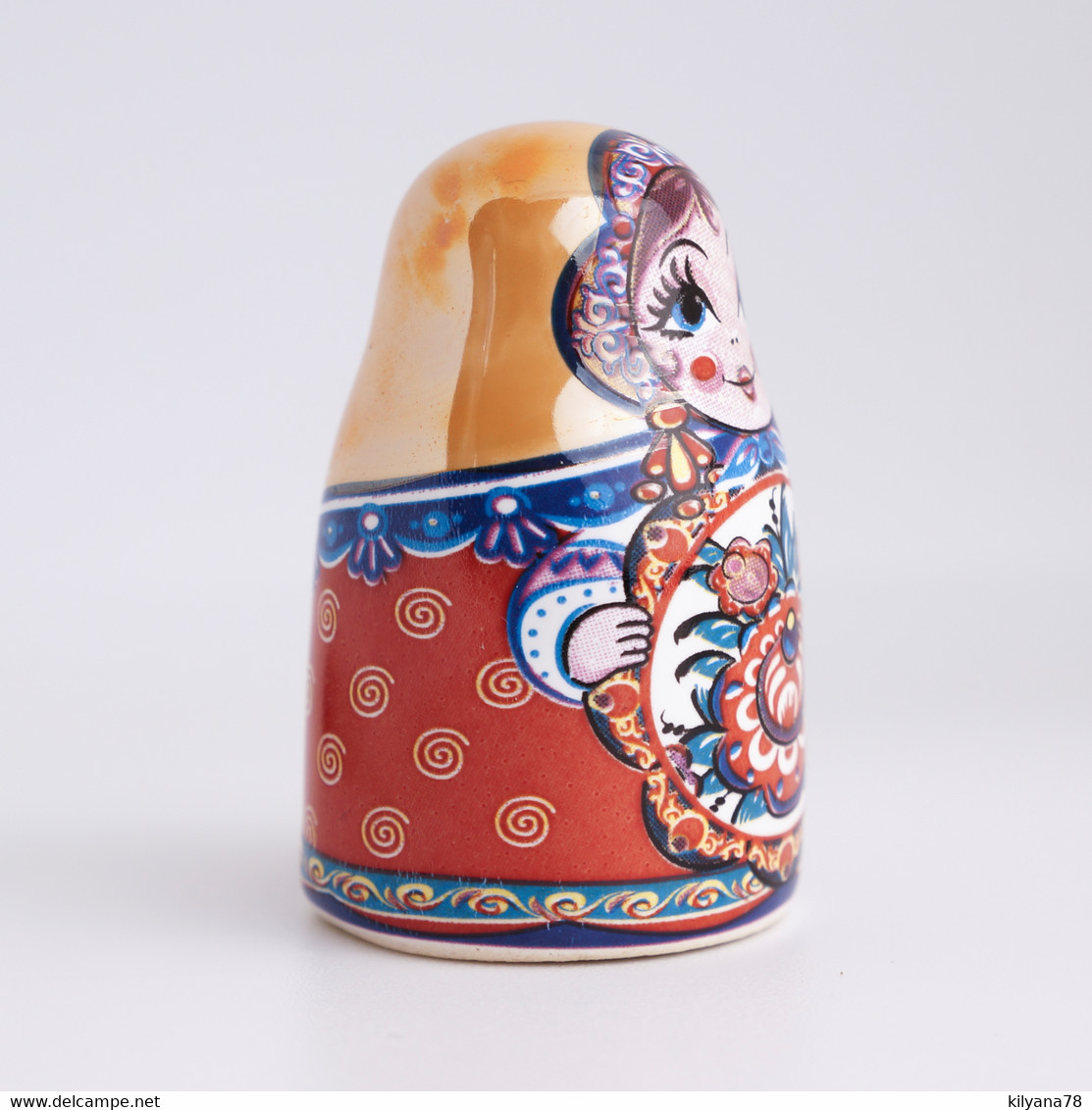 Thimble Big MATRYOSHKA DOLL Nesting Red Solid Porcelain Russian Ethnic Souvenir - Thimbles