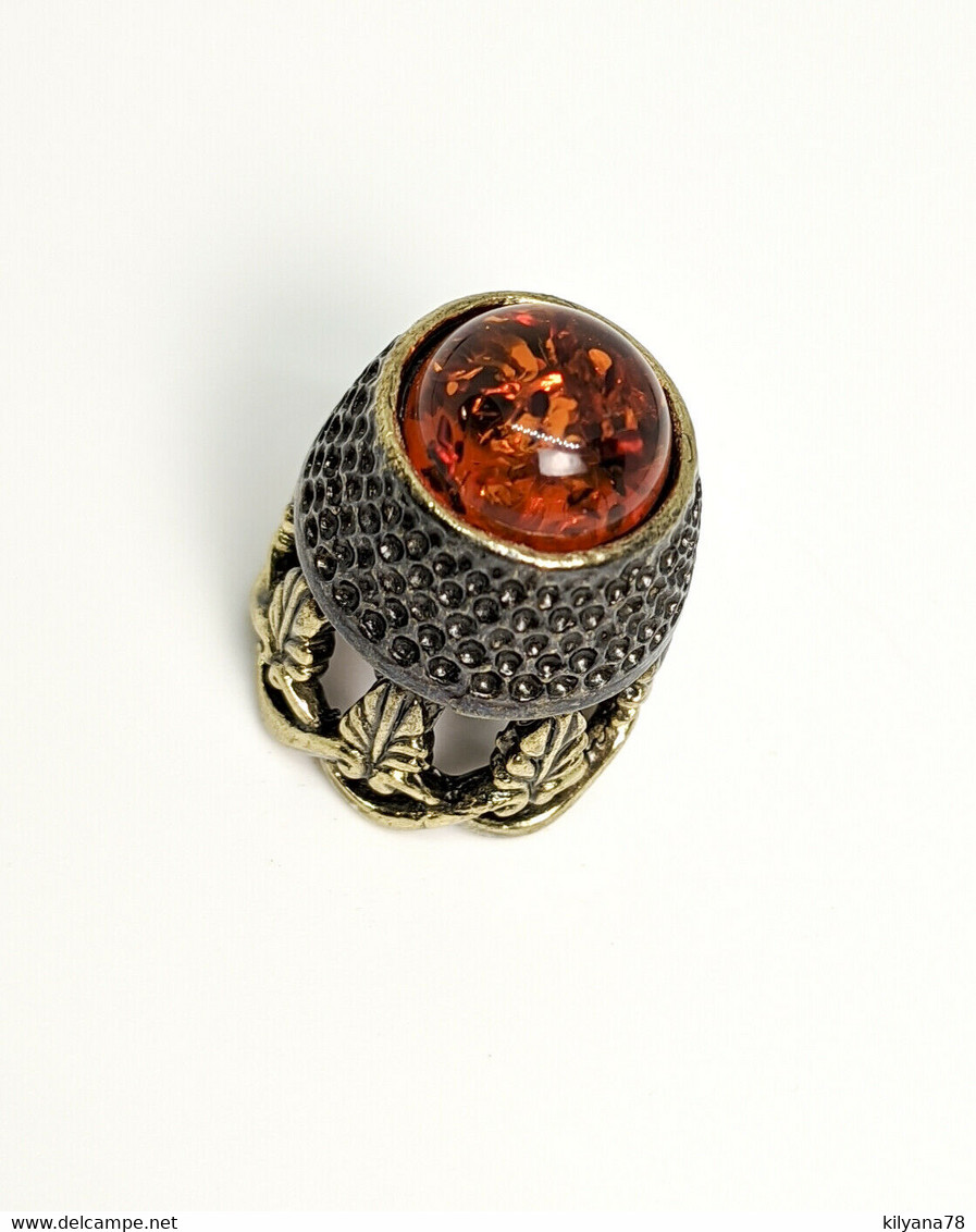 Thimble OPENWORK FLORAL W/ Amber Two Tone Solid Brass Metal Russian Collectible - Dés à Coudre