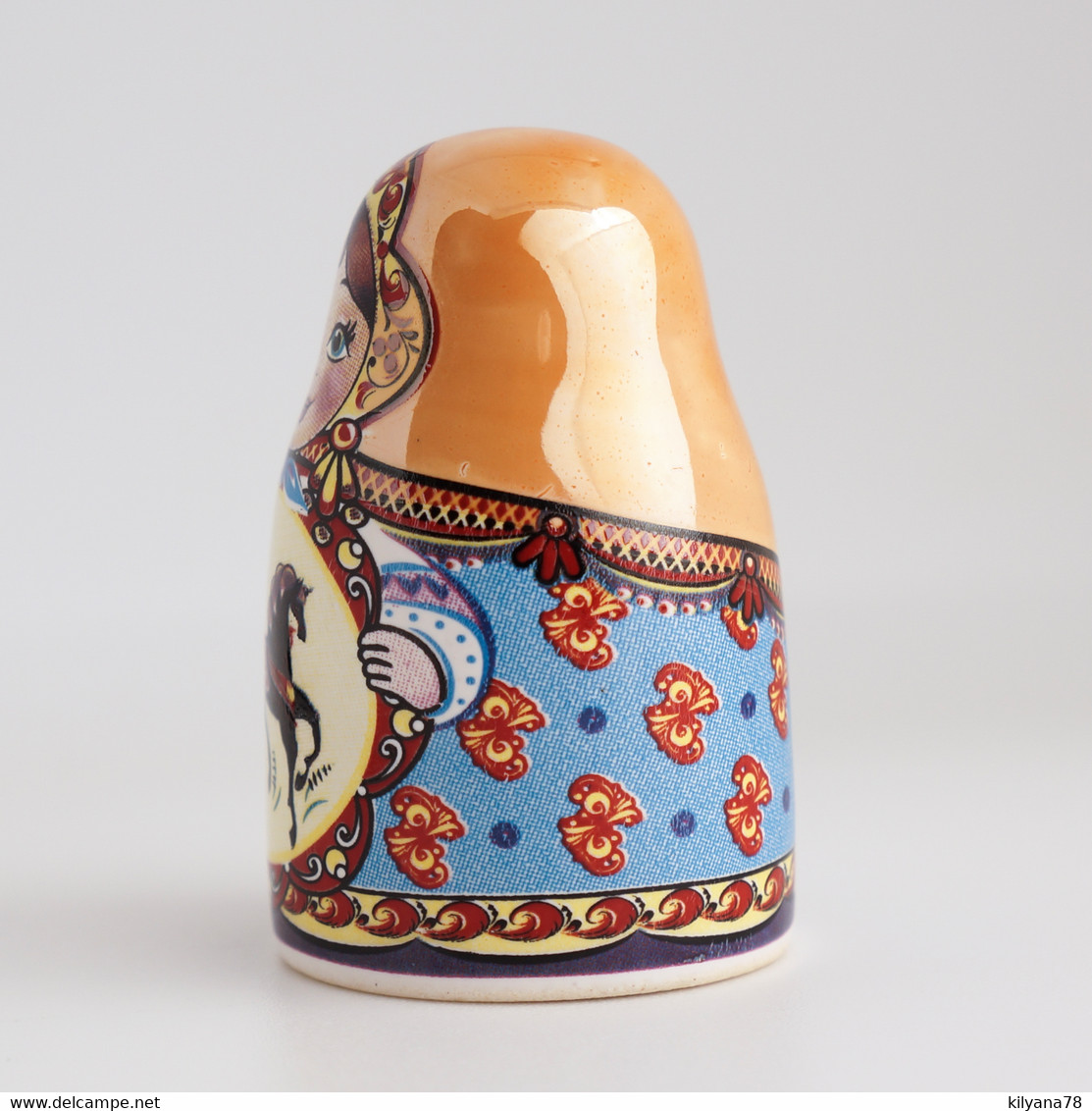 Thimble Big MATRYOSHKA DOLL Horse Nesting Porcelain Russian Ethnic Souvenir