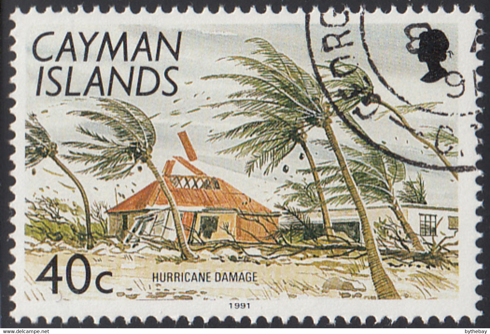 Cayman Islands 1991 Used Sc #630 40c Buildings, Trees Hurricane Damage - Cayman Islands