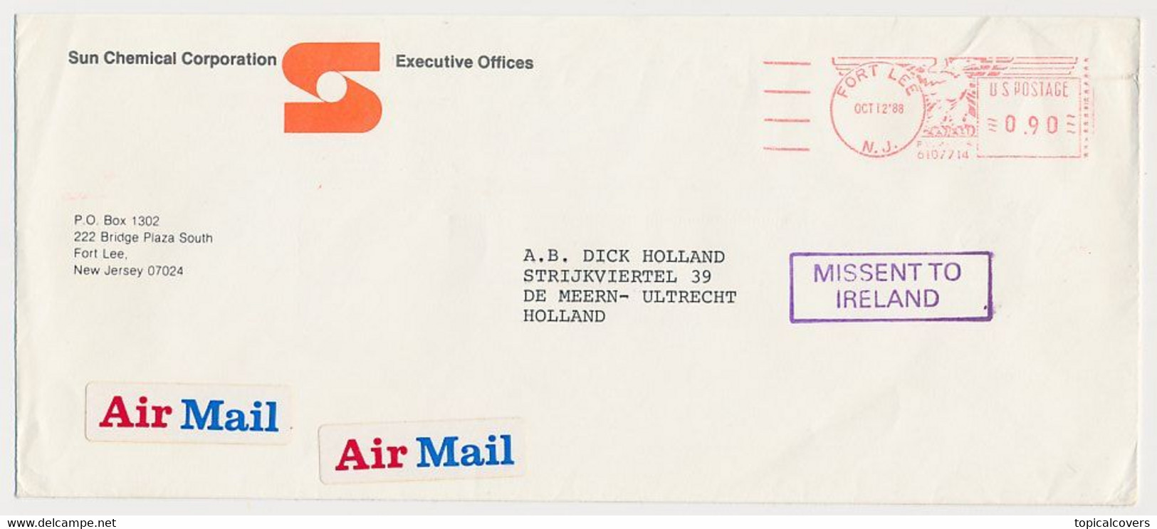 Cover USA - The Netherlands 1988 - MISSENT TO IRELAND - Lettres & Documents