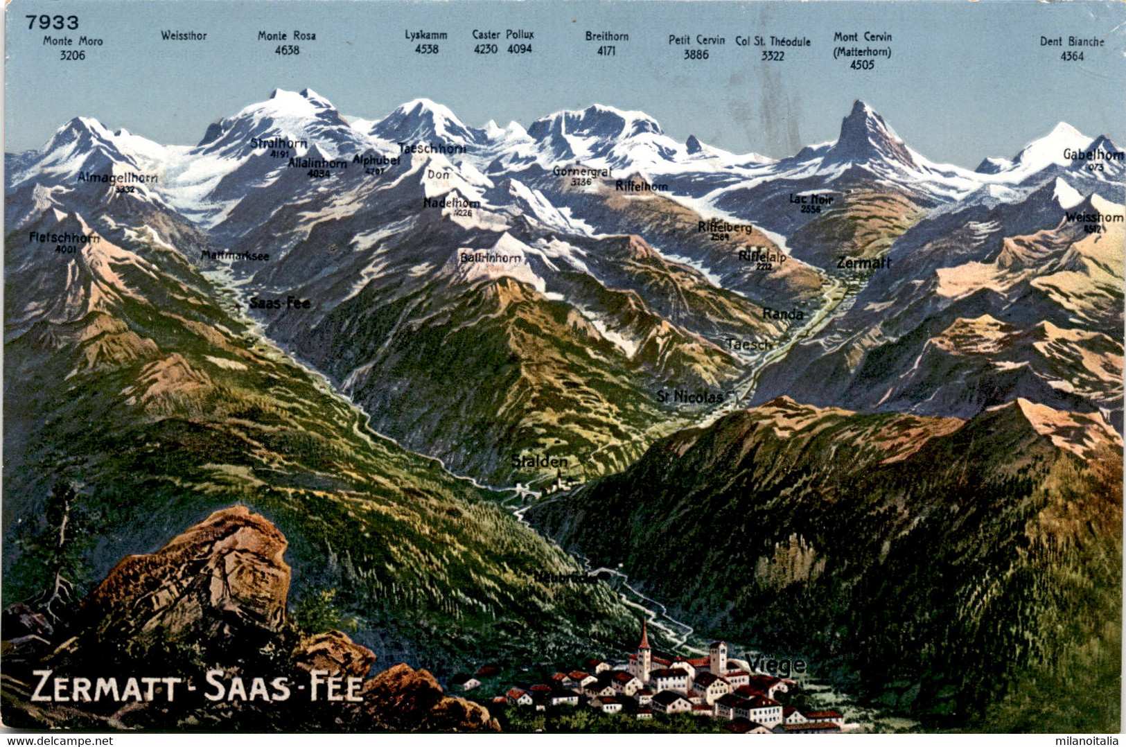 Panorama Zermatt-Saas-Fee Mit Viege (7933) (b) - Viège
