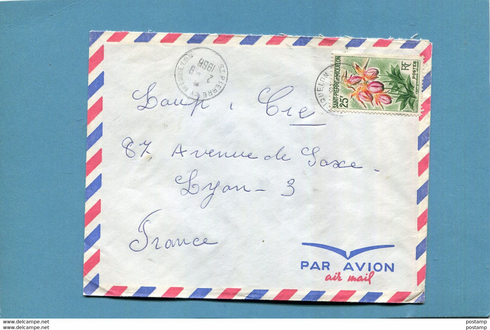 Marcophilie-lettre De Saint Pierre Et Miquelon Cad 1966 Stamp Thématic N°632 Flower Cypripedium - Storia Postale