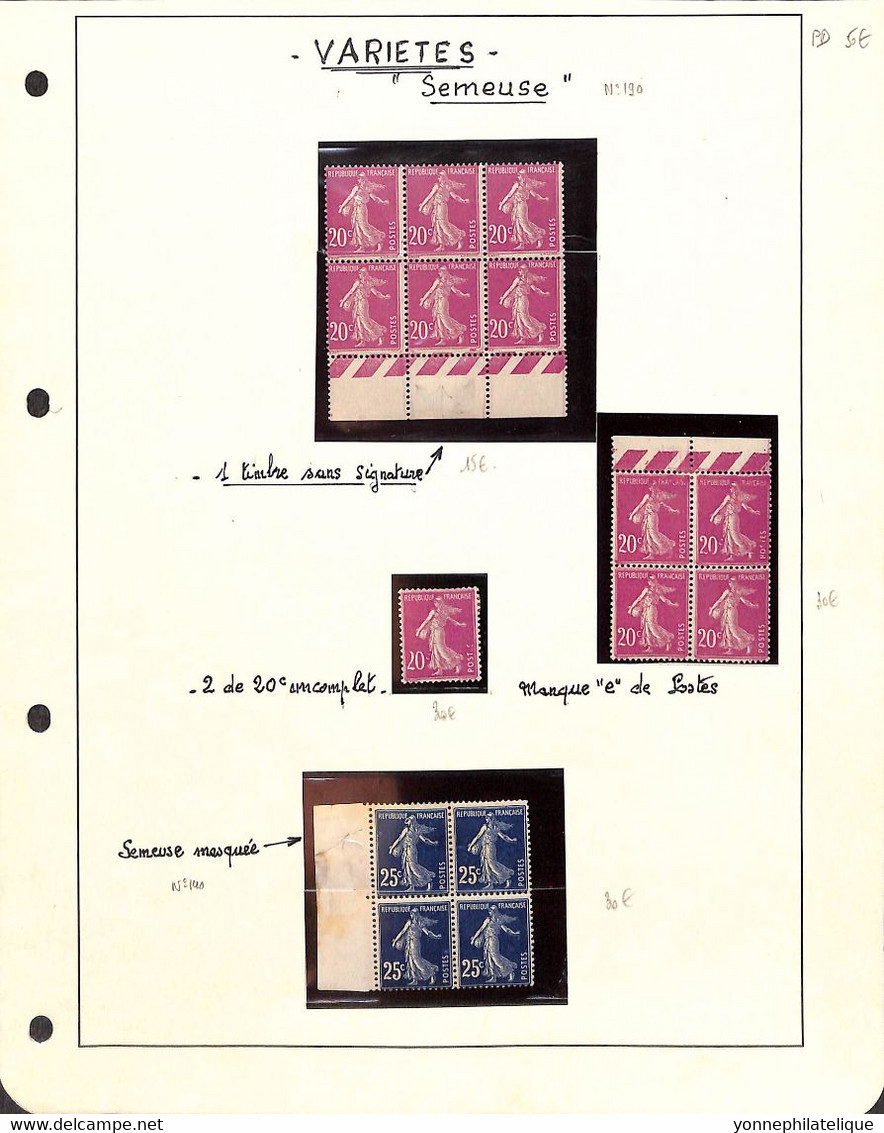 VARIETE -  N°190 Et 140 Semeuses -différentes Variétés  -voir Scan Et Descriptif - Unused Stamps