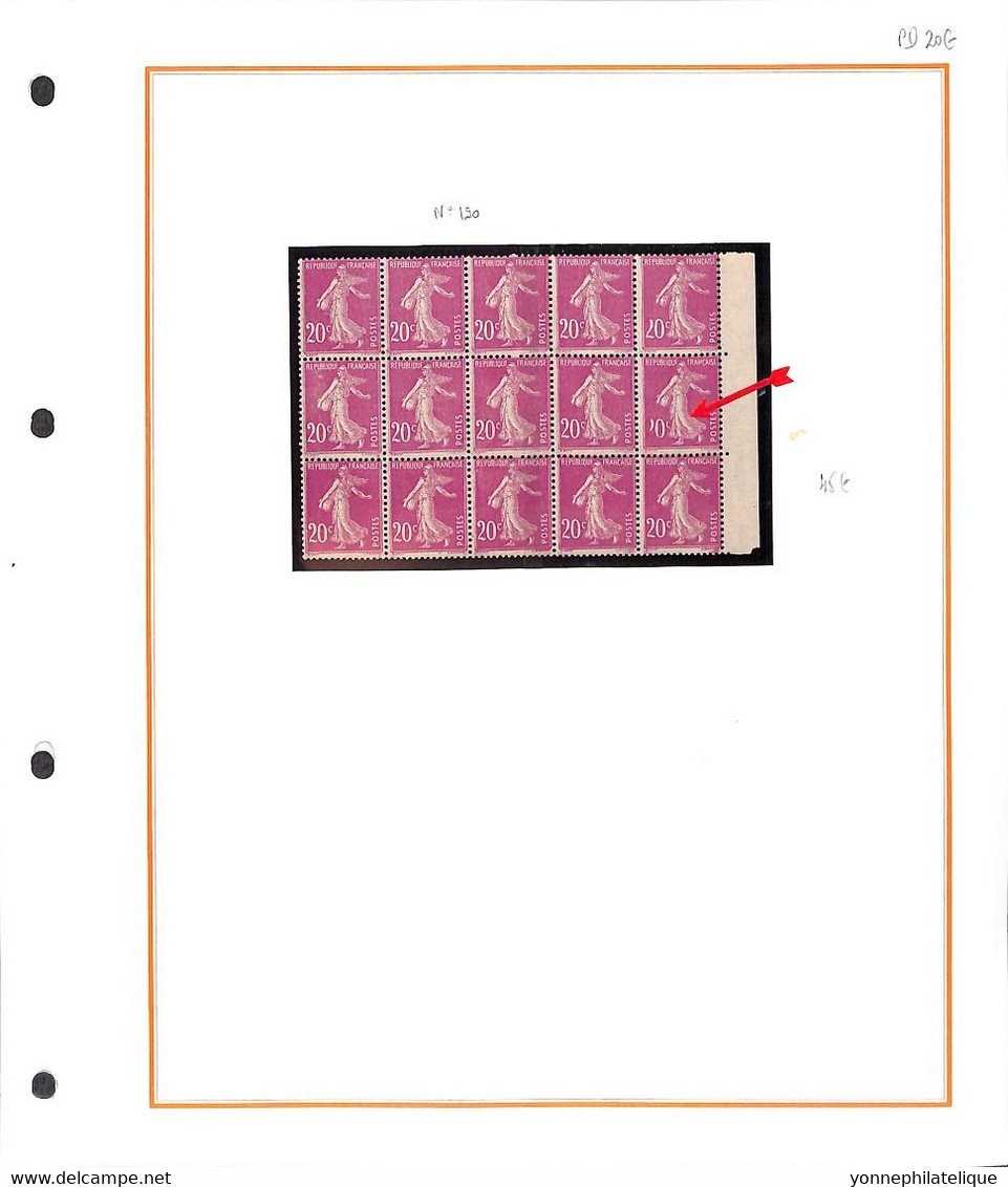 VARIETE -  N°190  20c Lilas Rose - Variété 2 De 20 Pratiquement Effacé Dans Un Bloc De 15  -voir Scan Et Descriptif - Unused Stamps