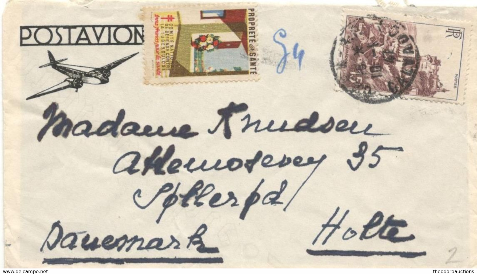 France 1947, Airmail Sent From Calvados To Holte, Denmark. Chap. 4 - Cartas & Documentos